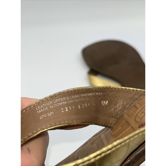 Tory Burch Thora Flip Flop Sandals Gold Leather with Gold Logo Women Size 8 - Picture 8 of 8
